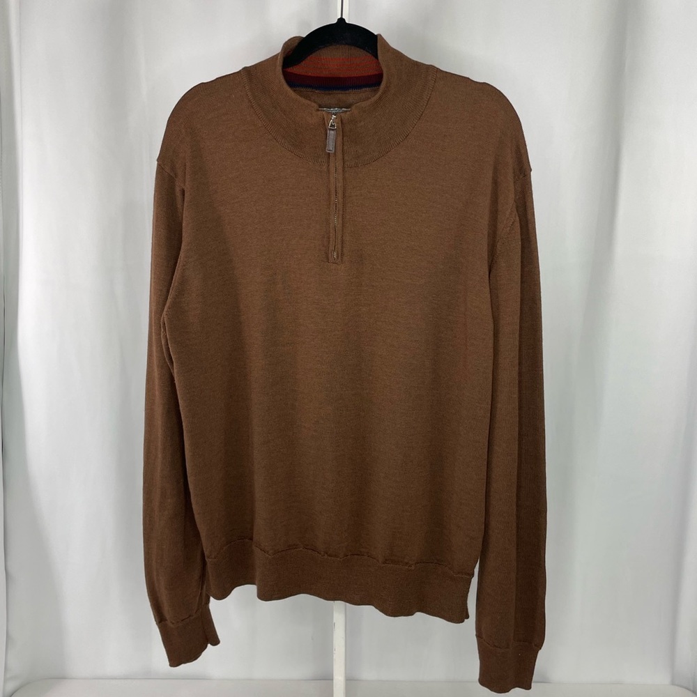 Williams & Kent 100% Merino Wool Quarter Zip Sweater Men’s Brown Pullover XXL - Picture 1 of 12